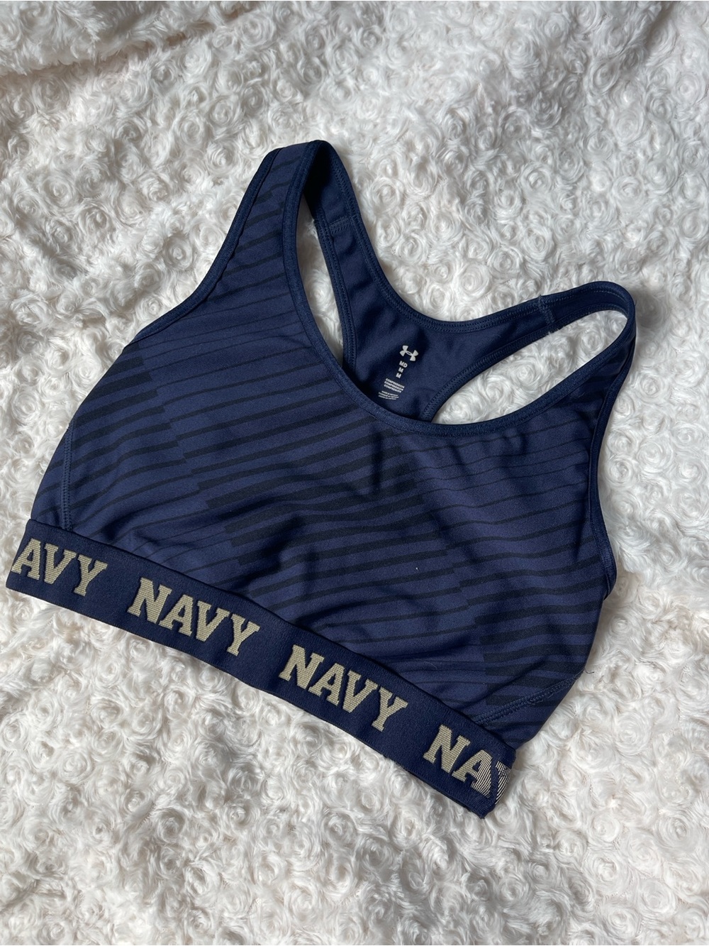 Under Armour Navy Striped Racerback Sports Bra with Branded Band